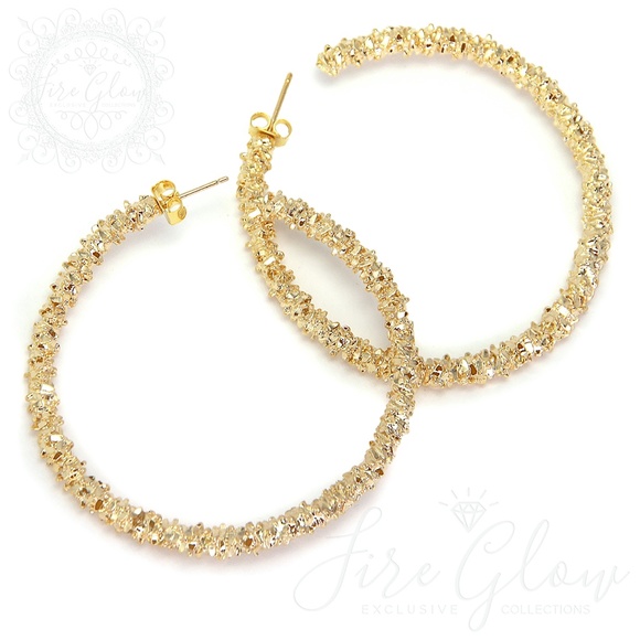 Gold Tone Metallic Textured Hoop Earrings - Picture 3 of 11